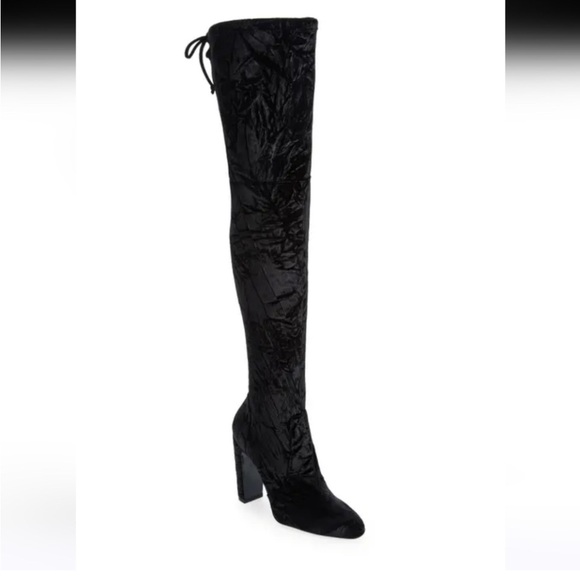 New! Stuart Weitzman Vidaland Black Stretch Crushed Velvet OTK Boots Sz 9 $995‎ - Picture 1 of 6